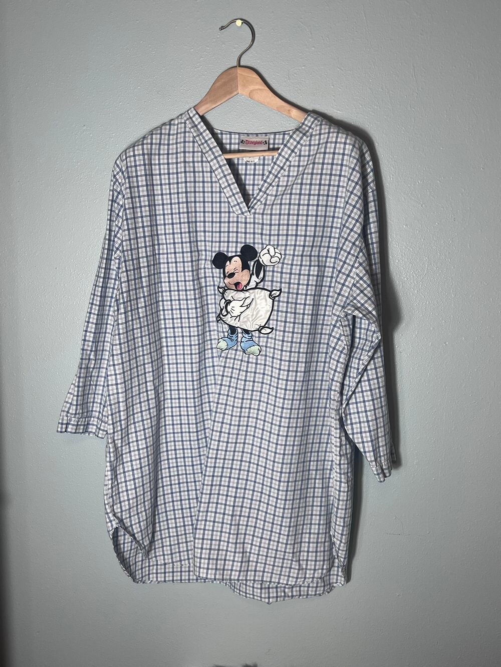 Disney Disneyland Sleep Nightshirt Shirt Plaid One Size Mickey Mouse Vtg 90s